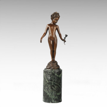 Statue de figure pour enfants Fille de fleurs Enfant Bronze Sculpture TPE-745